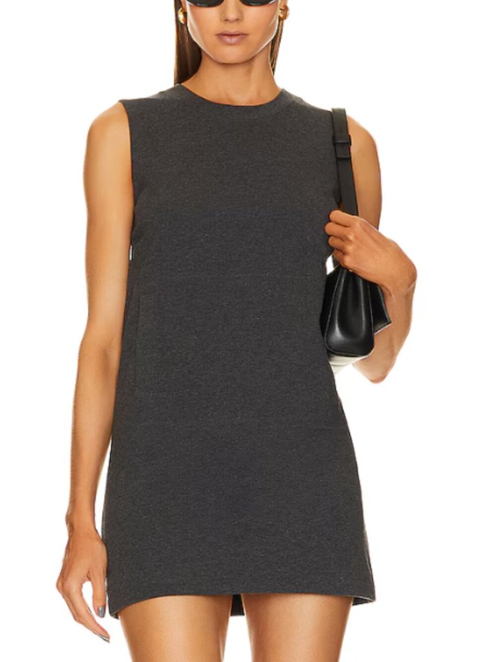 NWT Norma Kamali Sleeveless Tailored Terry Mini Dress in Dark Heather Grey / M